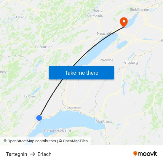 Tartegnin to Erlach map