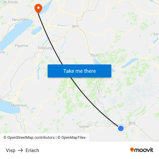 Visp to Erlach map
