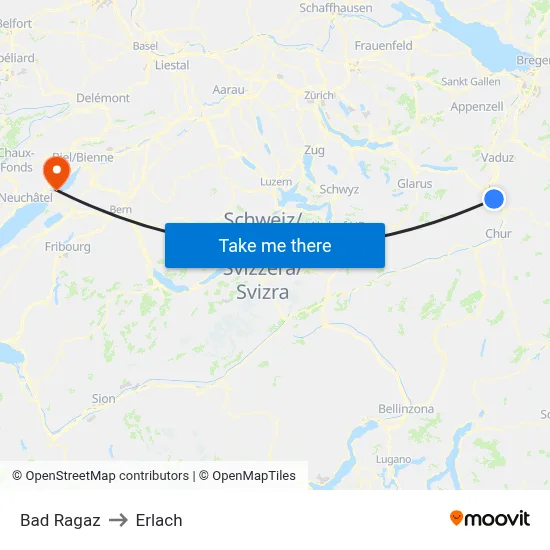Bad Ragaz to Erlach map