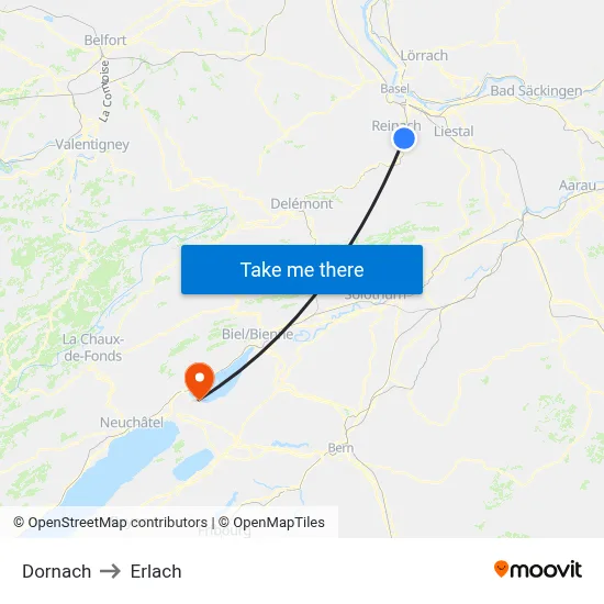 Dornach to Erlach map