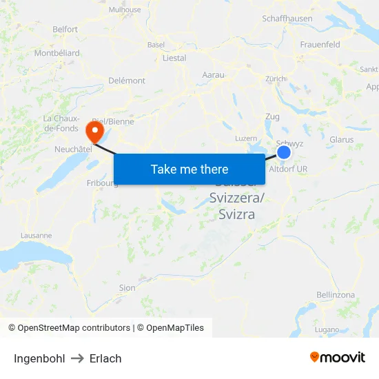 Ingenbohl to Erlach map