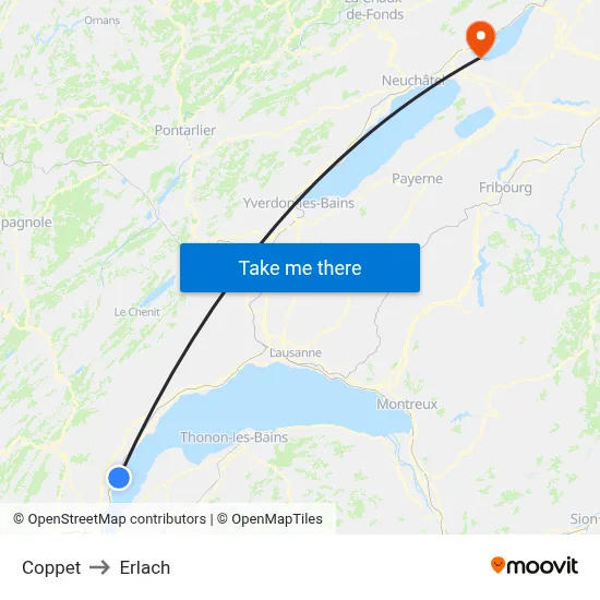 Coppet to Erlach map