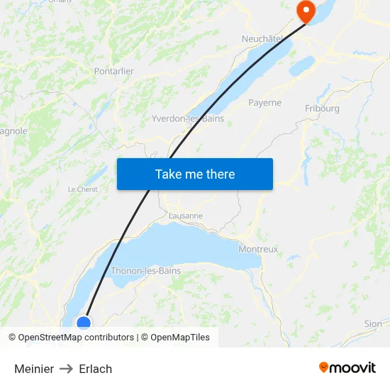 Meinier to Erlach map