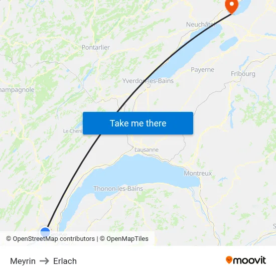 Meyrin to Erlach map
