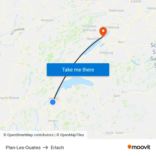 Plan-Les-Ouates to Erlach map