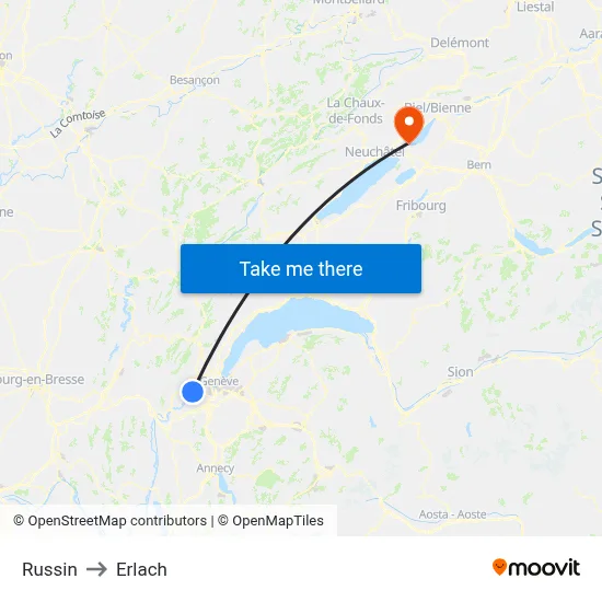 Russin to Erlach map
