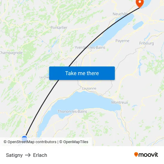Satigny to Erlach map