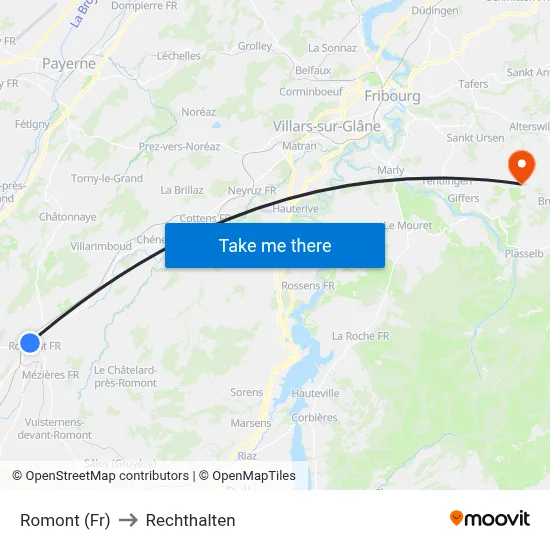 Romont (Fr) to Rechthalten map