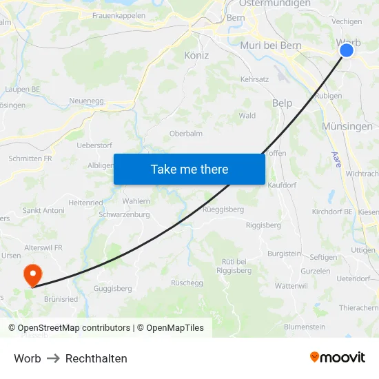 Worb to Rechthalten map