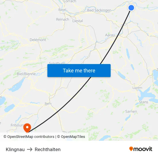 Klingnau to Rechthalten map
