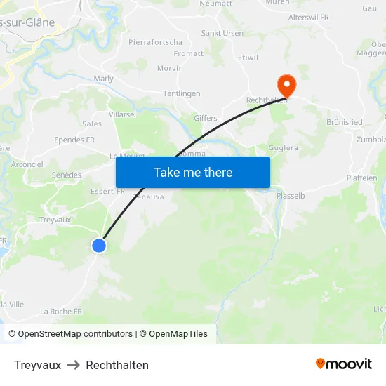 Treyvaux to Rechthalten map
