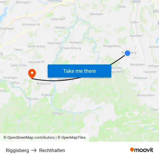 Riggisberg to Rechthalten map
