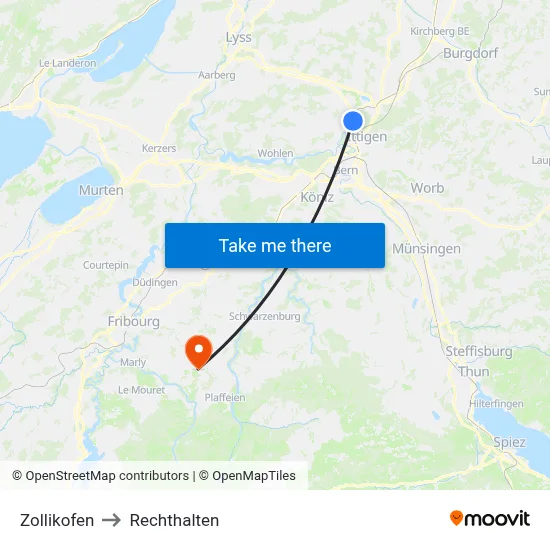 Zollikofen to Rechthalten map