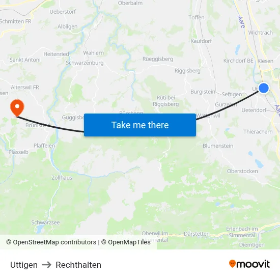 Uttigen to Rechthalten map