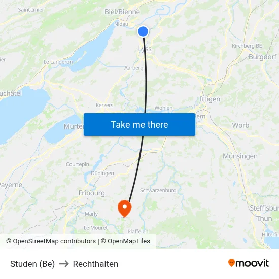 Studen (Be) to Rechthalten map