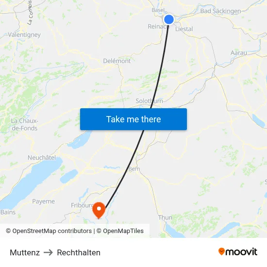 Muttenz to Rechthalten map
