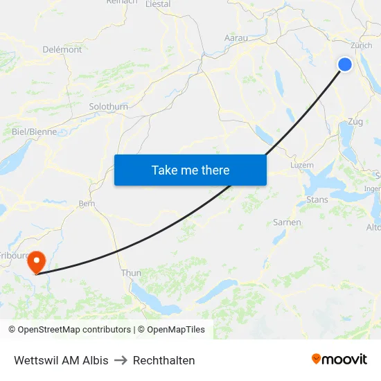 Wettswil AM Albis to Rechthalten map