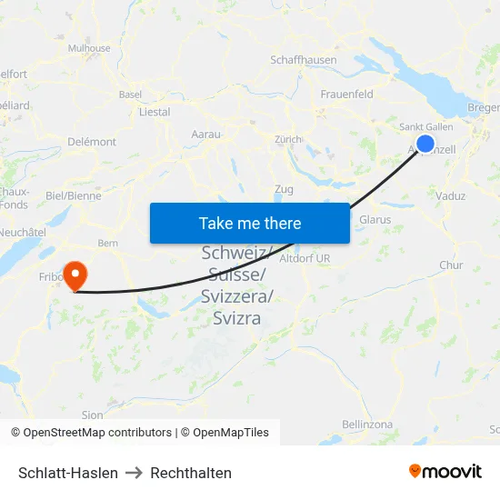 Schlatt-Haslen to Rechthalten map