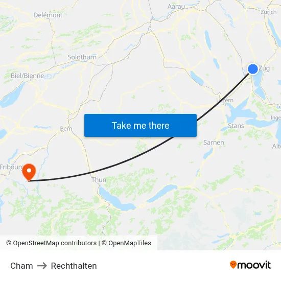 Cham to Rechthalten map