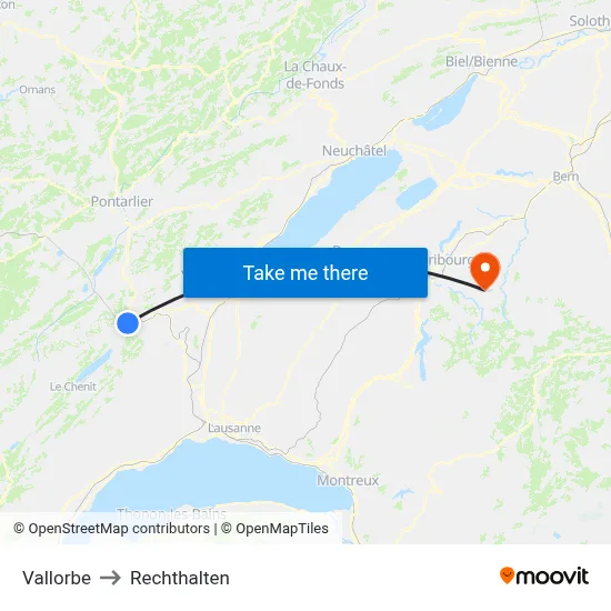Vallorbe to Rechthalten map