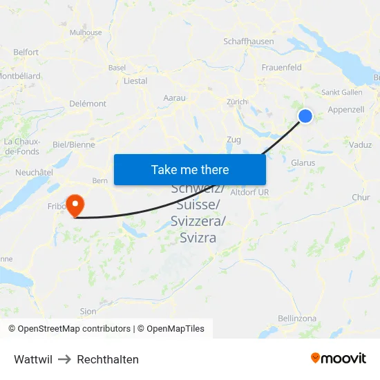 Wattwil to Rechthalten map