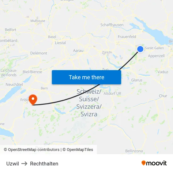 Uzwil to Rechthalten map