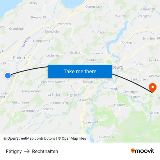Fétigny to Rechthalten map