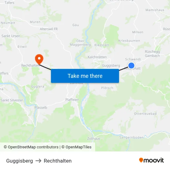 Guggisberg to Rechthalten map