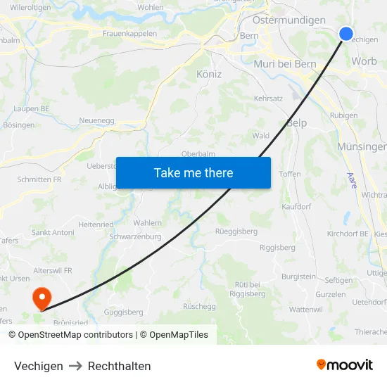 Vechigen to Rechthalten map