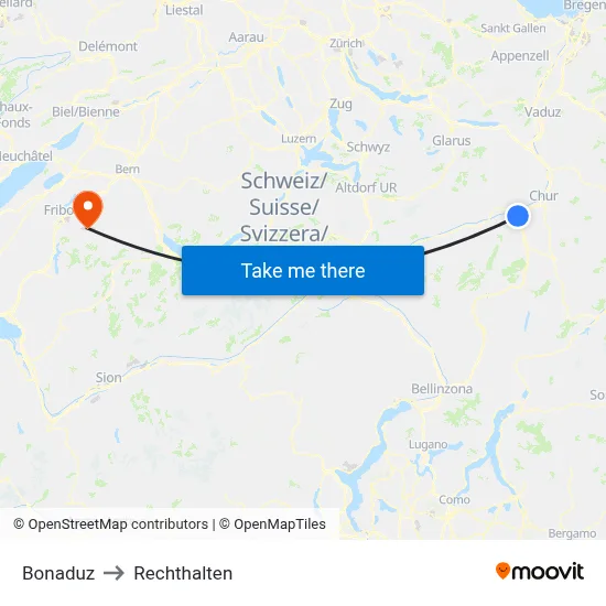 Bonaduz to Rechthalten map
