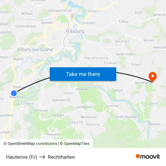 Hauterive (Fr) to Rechthalten map