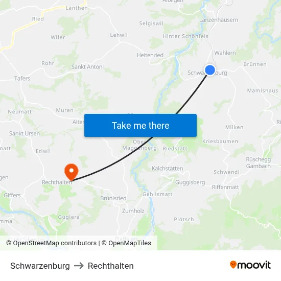 Schwarzenburg to Rechthalten map