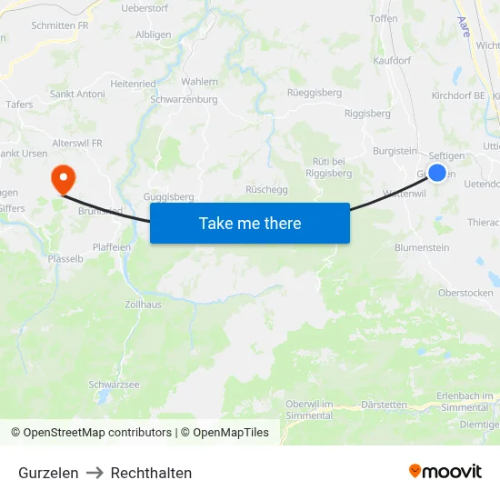 Gurzelen to Rechthalten map