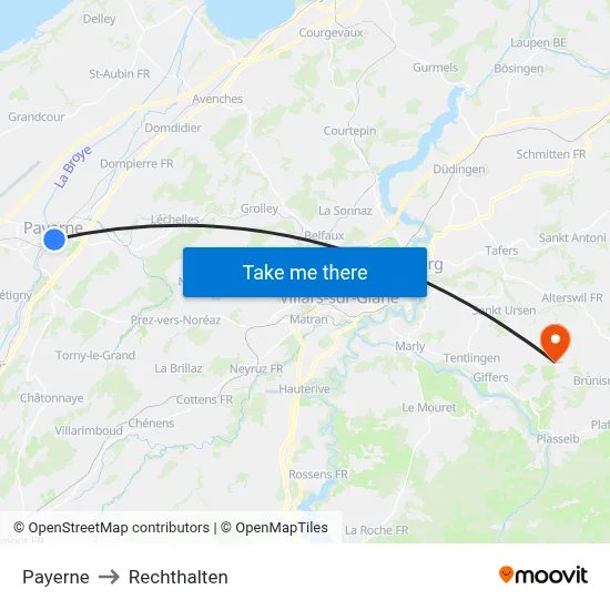 Payerne to Rechthalten map