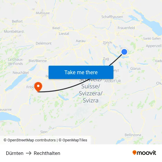 Dürnten to Rechthalten map
