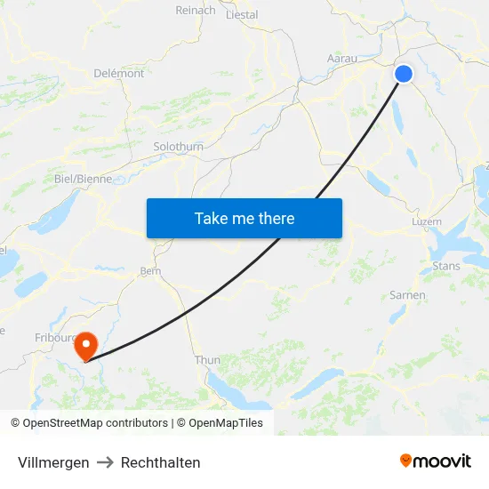 Villmergen to Rechthalten map