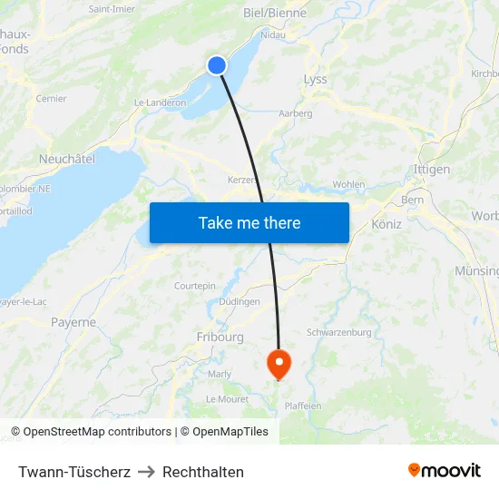 Twann-Tüscherz to Rechthalten map