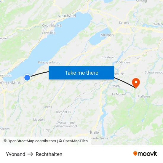 Yvonand to Rechthalten map