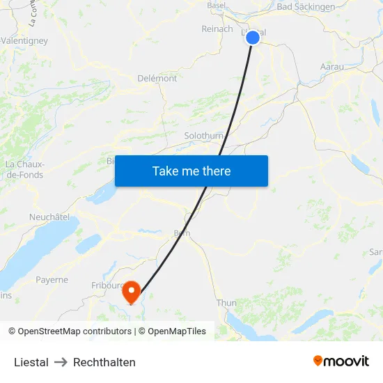 Liestal to Rechthalten map