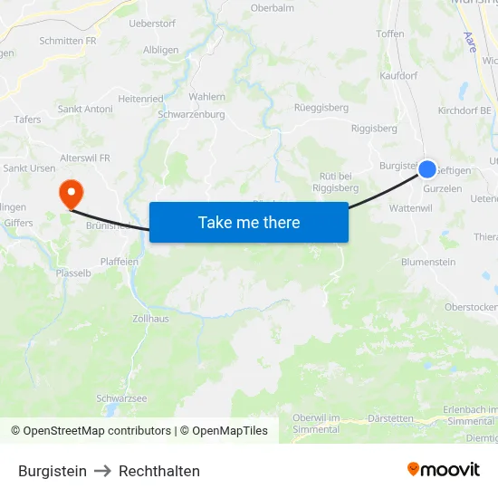 Burgistein to Rechthalten map