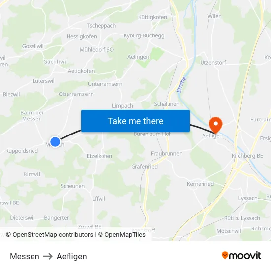 Messen to Aefligen map