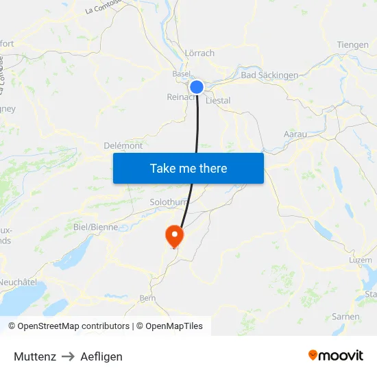 Muttenz to Aefligen map