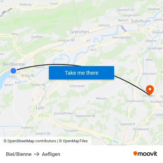 Biel/Bienne to Aefligen map