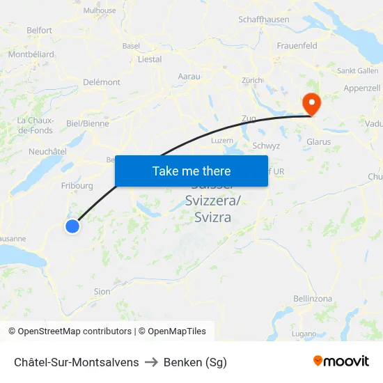 Châtel-Sur-Montsalvens to Benken (Sg) map