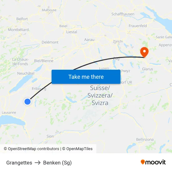 Grangettes to Benken (Sg) map