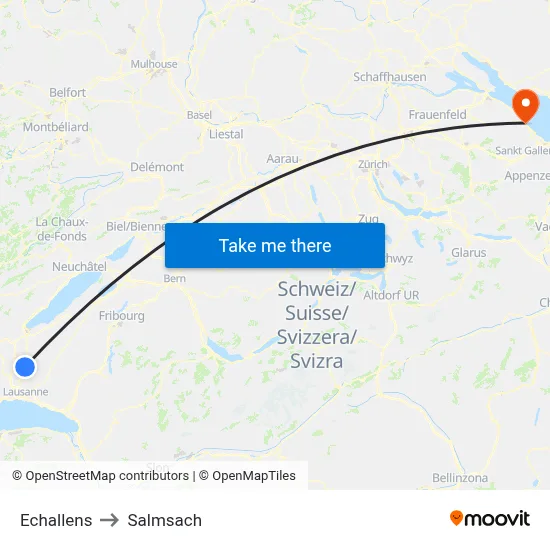 Echallens to Salmsach map