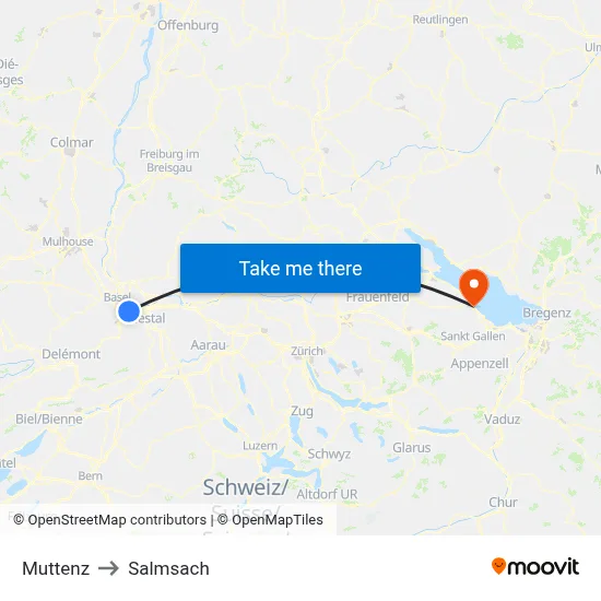 Muttenz to Salmsach map
