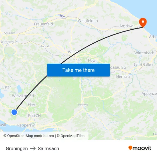 Grüningen to Salmsach map