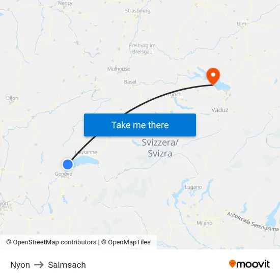 Nyon to Salmsach map