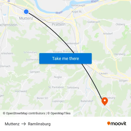 Muttenz to Ramlinsburg map
